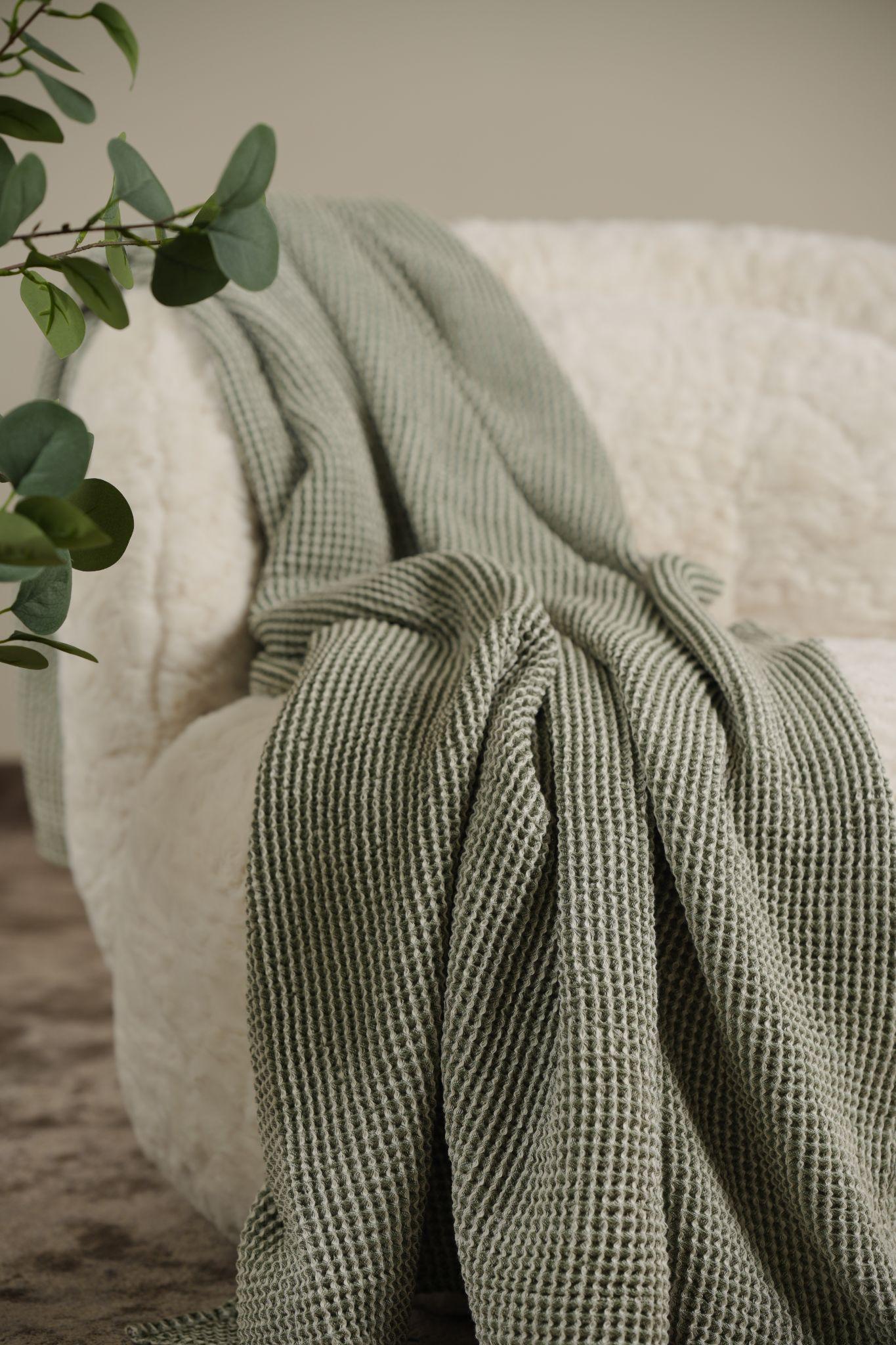Sofa throw Waffle olive green