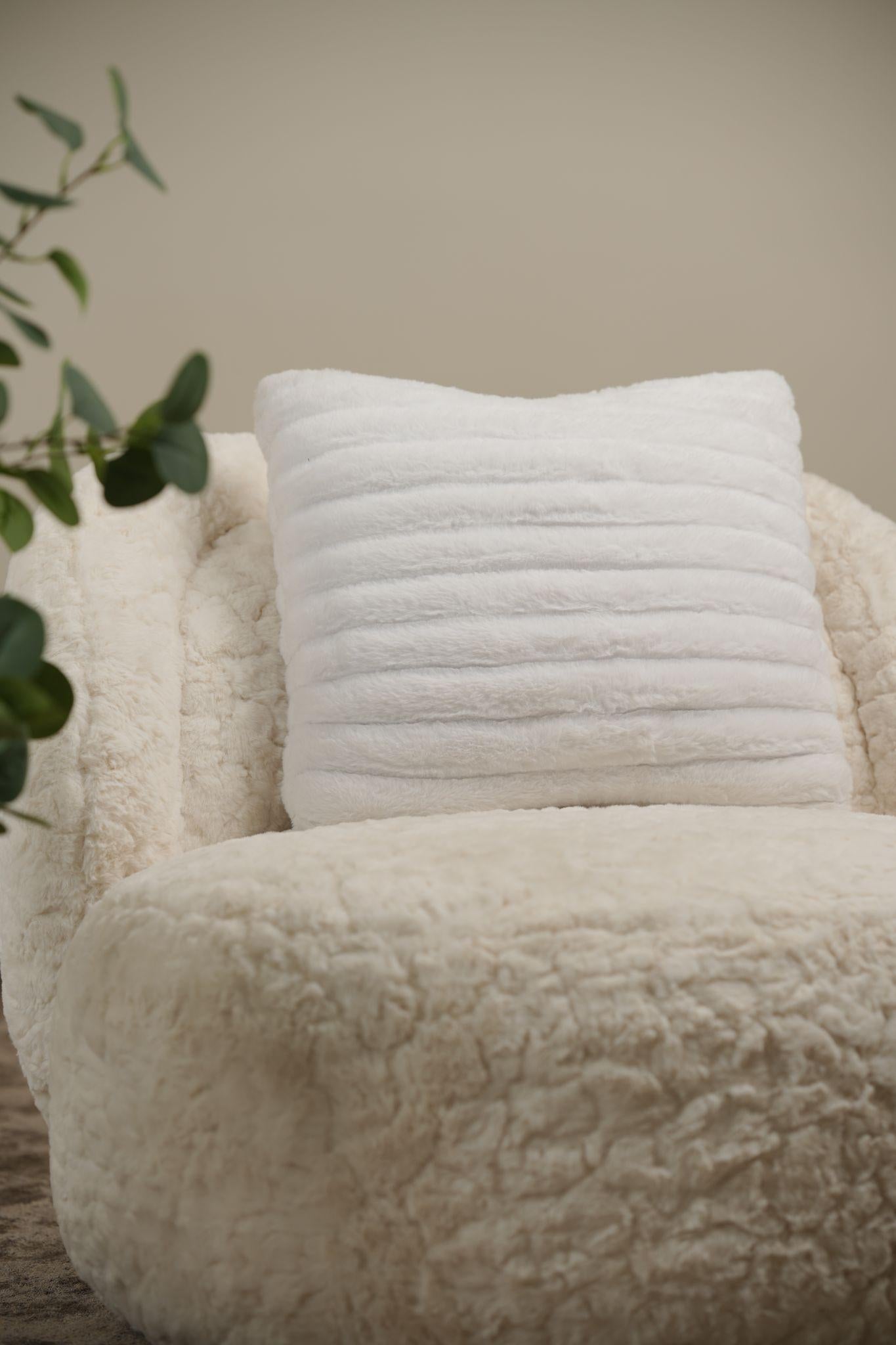 White striped velvet furry sq cushion
