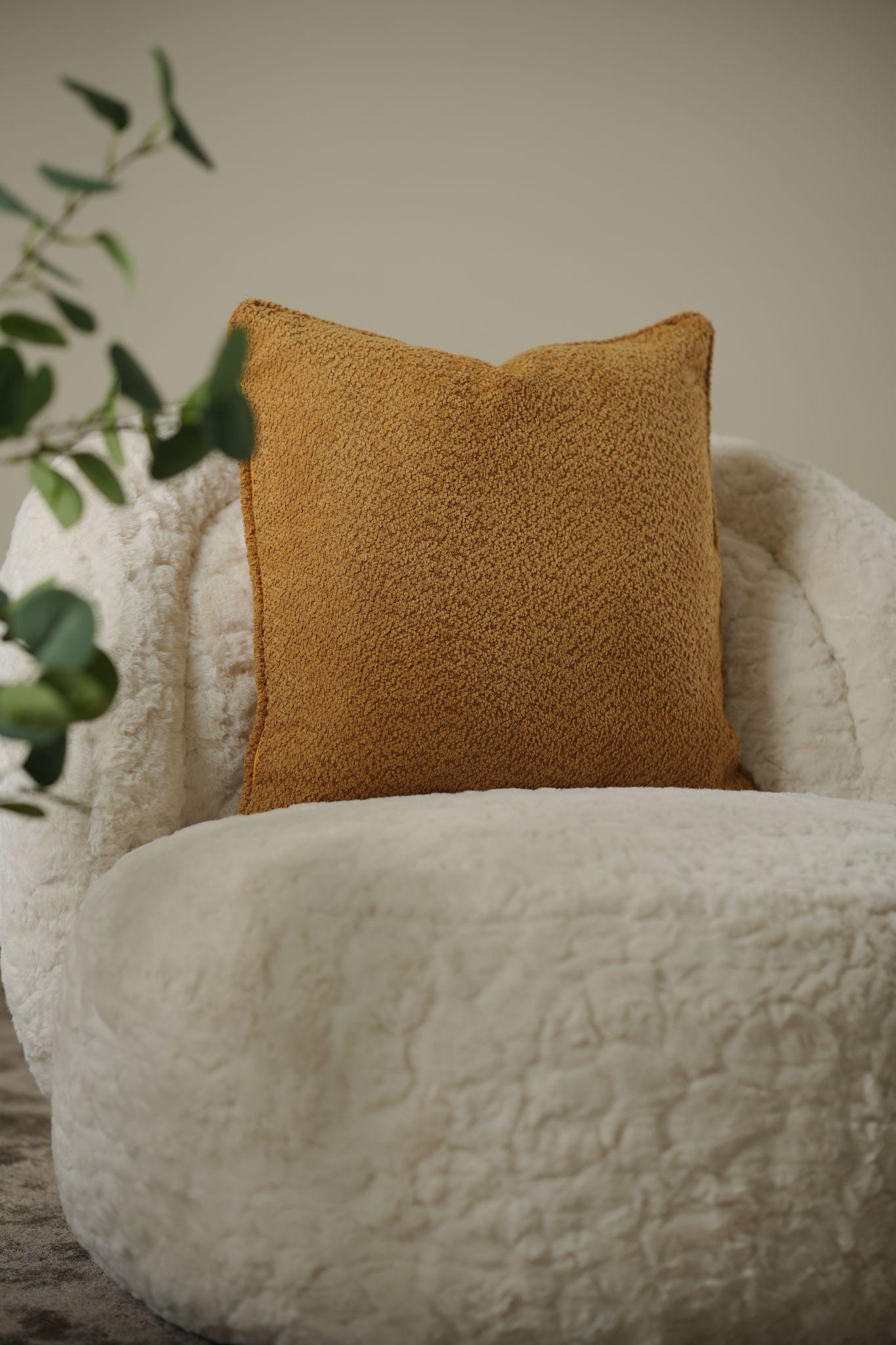 Teddy mustard boucle cushion