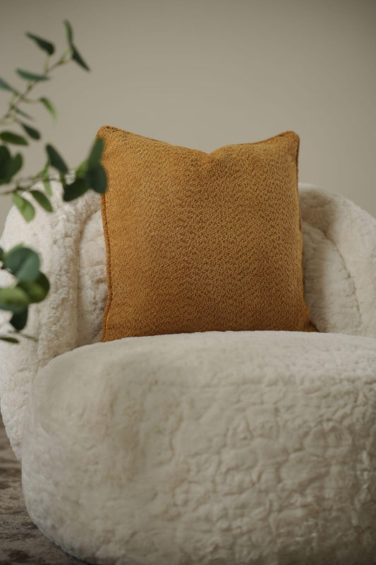 Teddy mustard boucle cushion