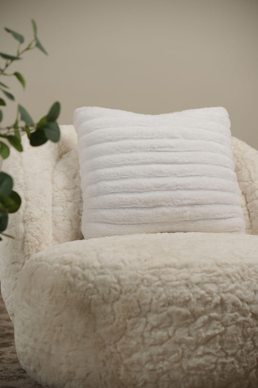 White striped velvet furry sq cushion